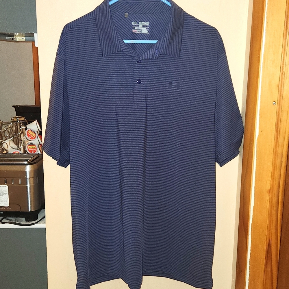 Under Armour Polo Shirt Men's 2XL loose gray and purple striped Short Sleeve
